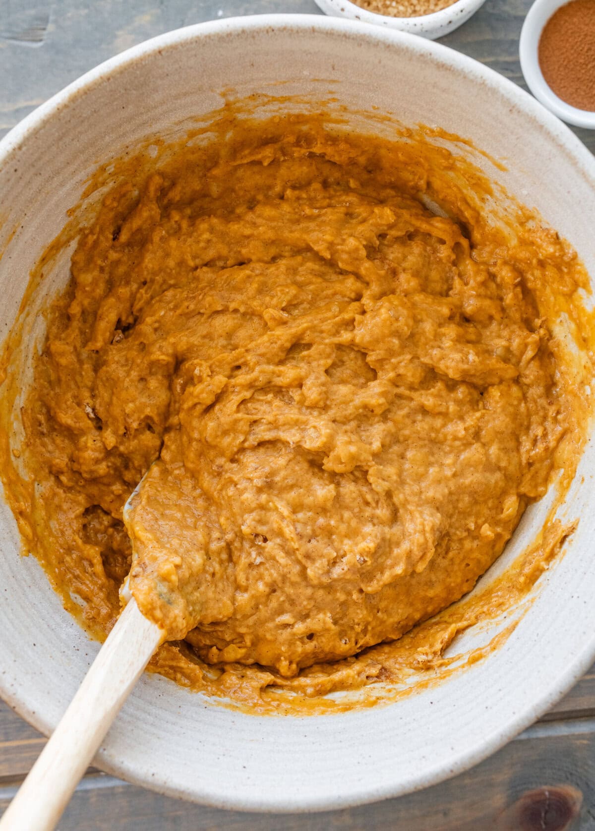 Batter mixed fully together in a large bowl.