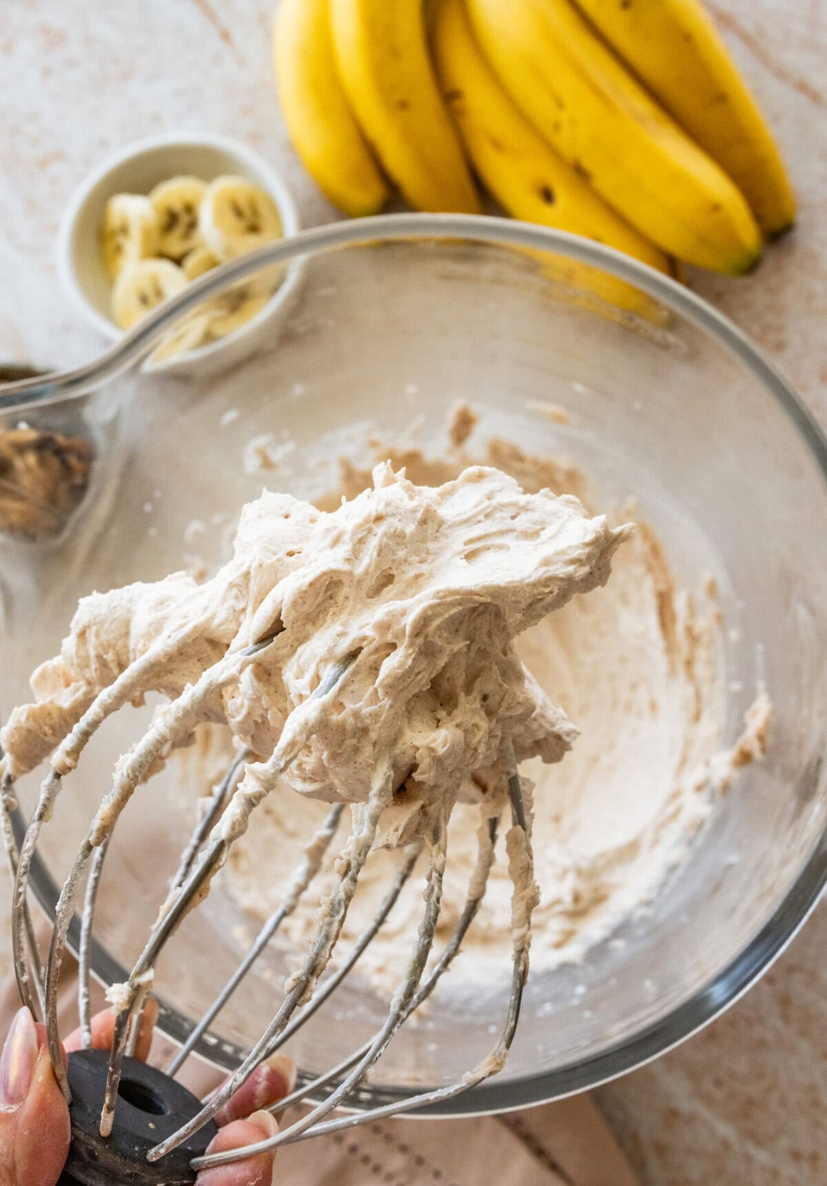 The cake icing in a bowl after mixing.
