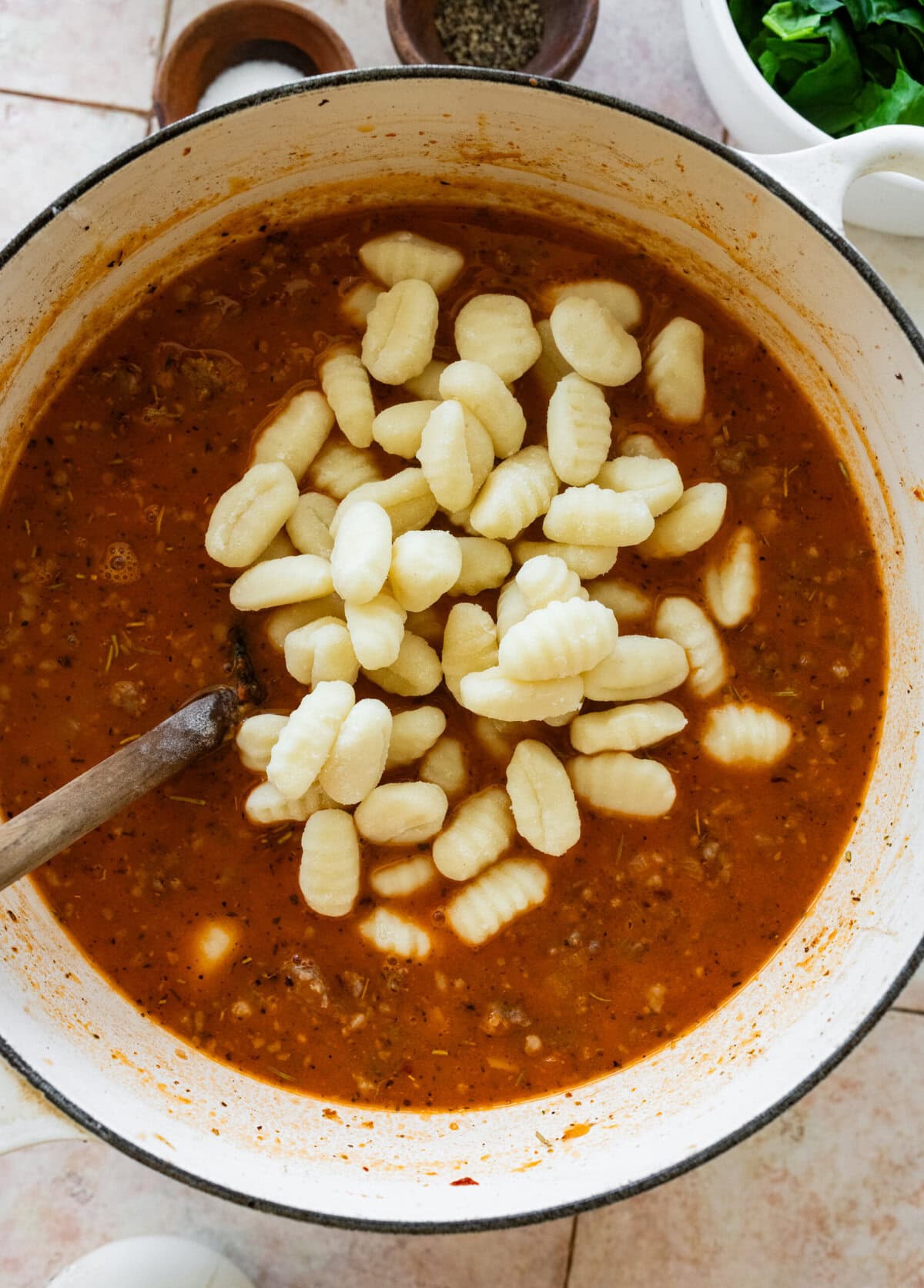 Gnocchi added to the pot.